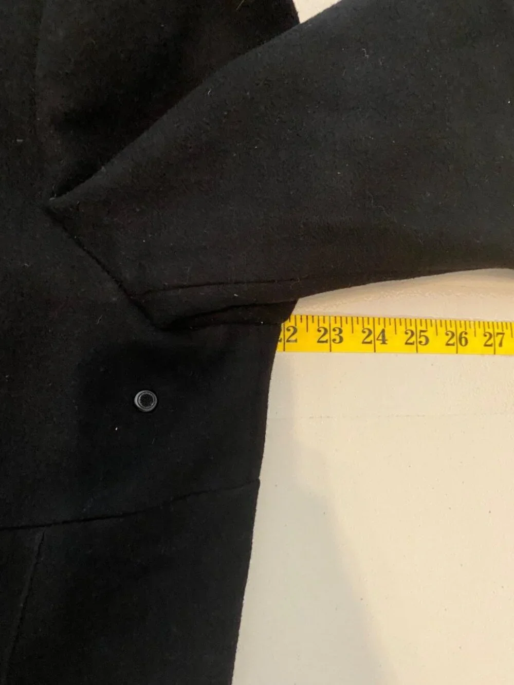 Tumi Mens Black Wool Blend Double-Breasted Peacoat Button Cuffs Side Pockets